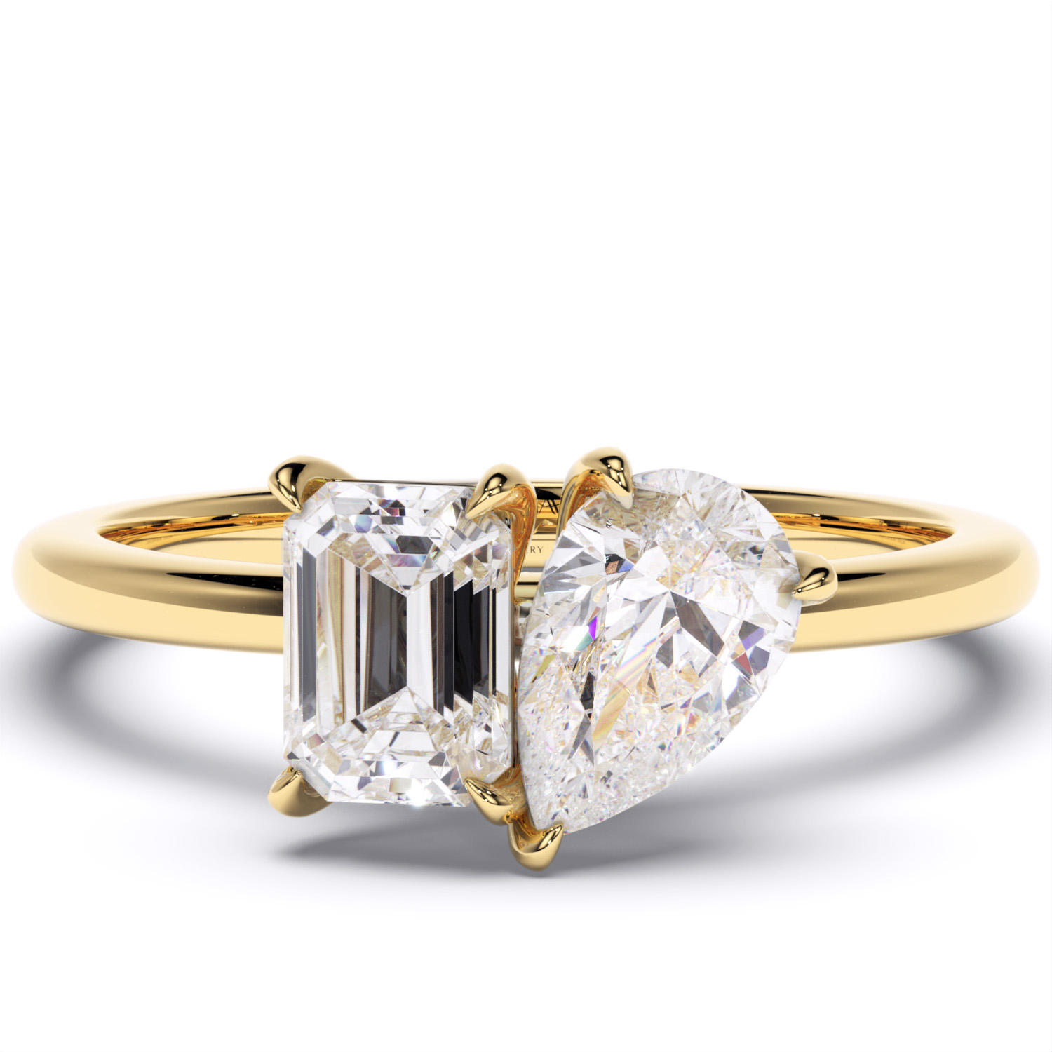 inel toi et moi din aur 18k cu diamante naturale diamante crescute in laborator pear cut emerald cut lcmh205gl3